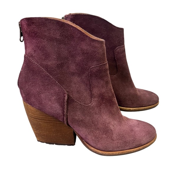 Kork-Ease Suede Leather Ankle Booties Wood‎ Heel Purple Shoes Sz 7M Western Boho
